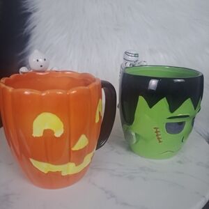 222Fifth Fright Night 3D Halloween Mug Set – Frankenstein & Pumpkin Ghost